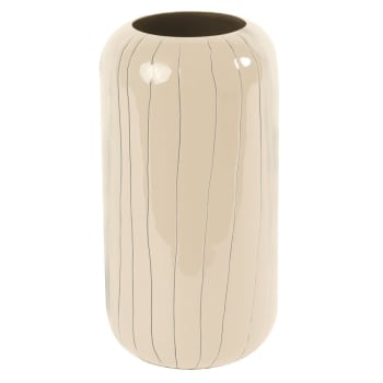 vase-moderne-scandinave-metal-emaille-beige-raye-kaki-h-26-cm